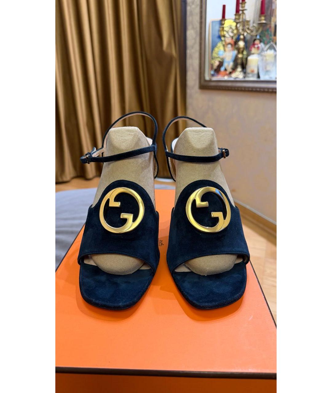 GUCCI Темно-синие замшевые босоножки, фото 7