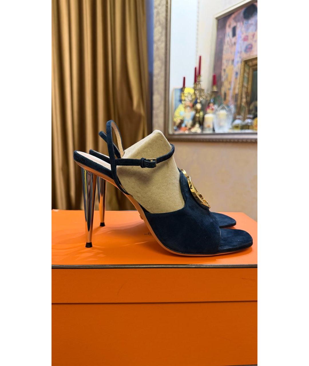 GUCCI Темно-синие замшевые босоножки, фото 5