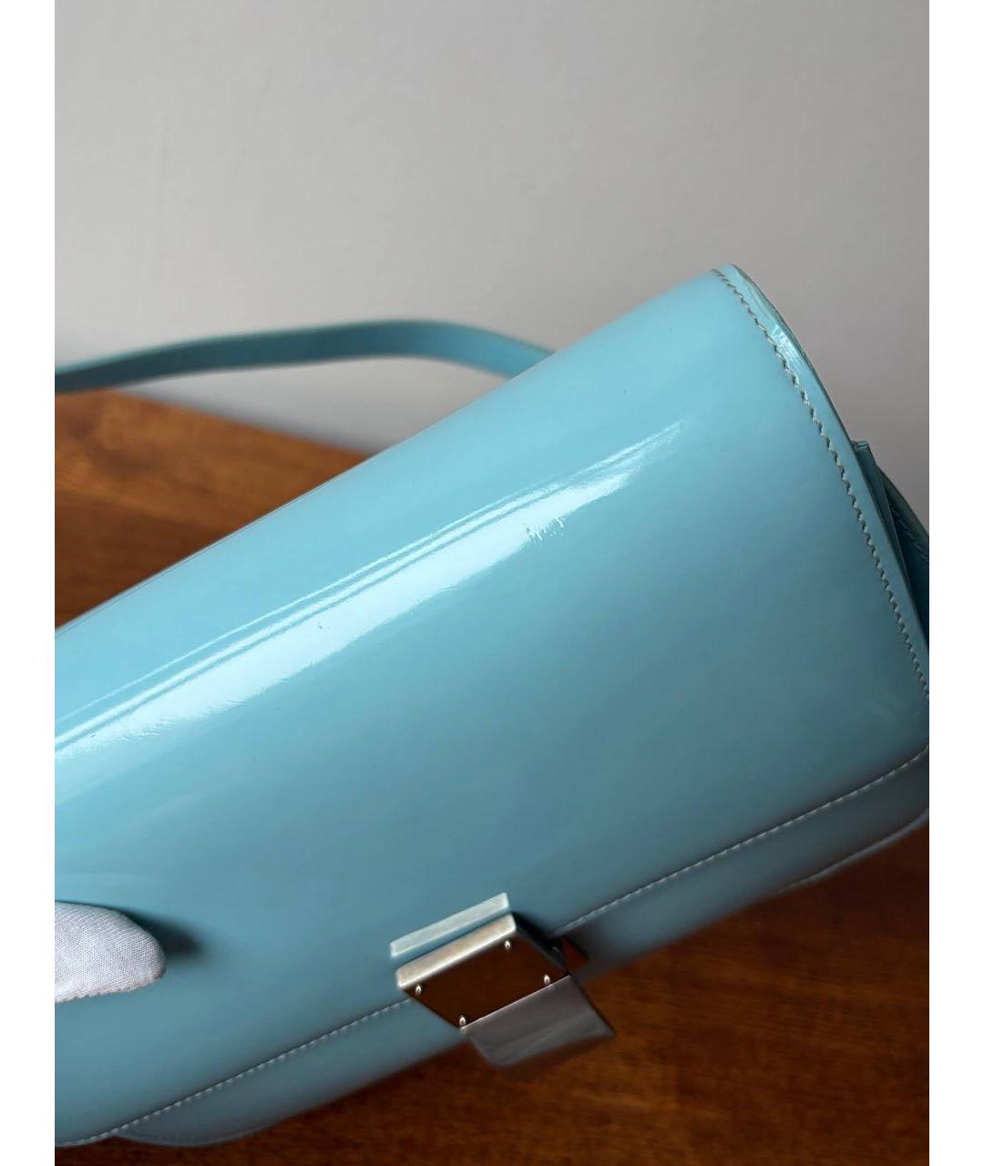 CELINE Бирюзовая сумка через плечо из лакированной кожи, фото 8