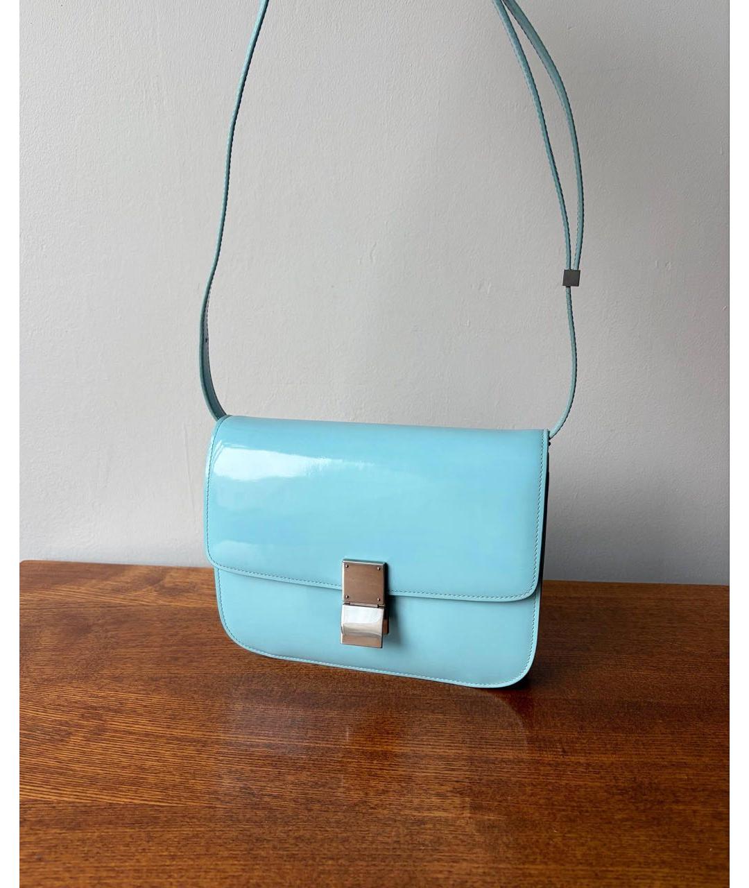 CELINE Бирюзовая сумка через плечо из лакированной кожи, фото 9