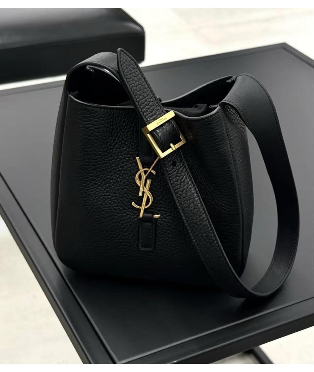 SAINT LAURENT Черная кожаная сумка через плечо, фото 2