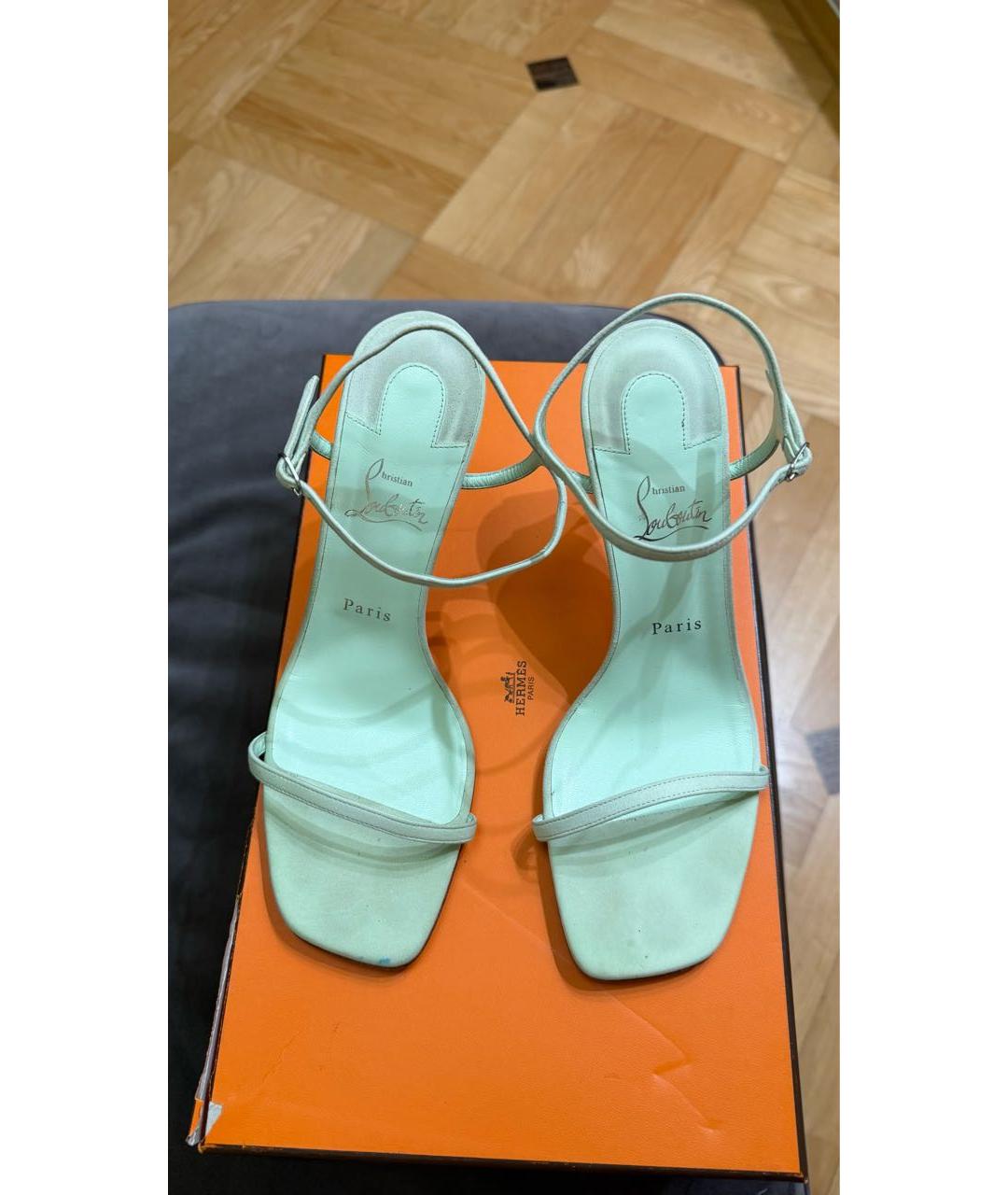 CHRISTIAN LOUBOUTIN Салатовые замшевые босоножки, фото 5