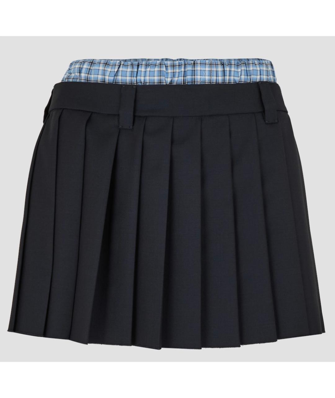MIU MIU Темно-синяя шерстяная юбка мини, фото 5