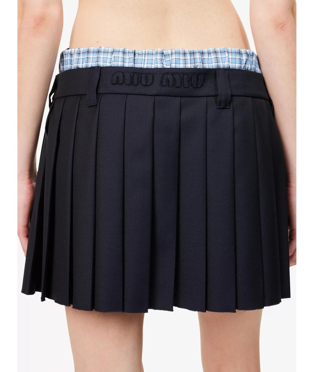 MIU MIU Темно-синяя шерстяная юбка мини, фото 4