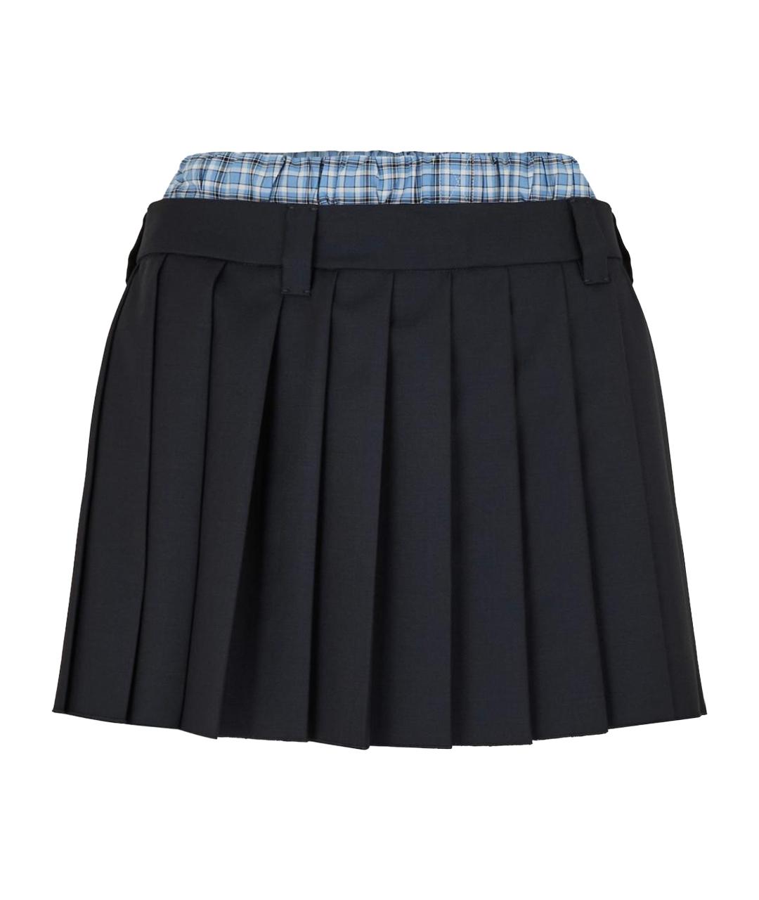 MIU MIU Темно-синяя шерстяная юбка мини, фото 1