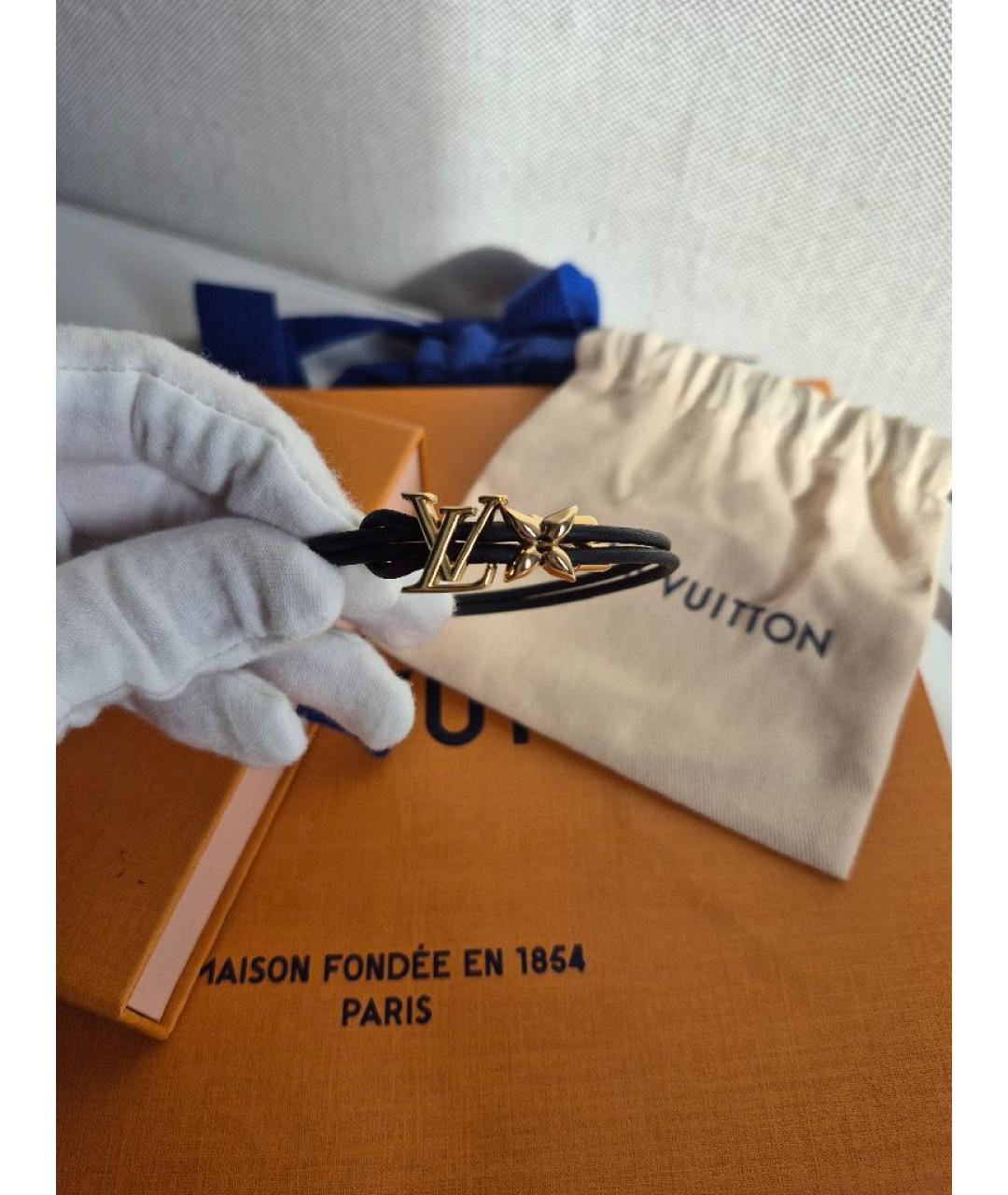 LOUIS VUITTON Черный кожаный браслет, фото 4