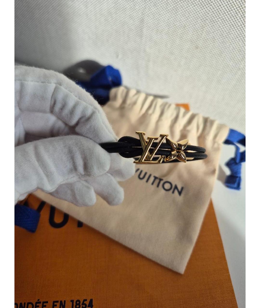 LOUIS VUITTON Черный кожаный браслет, фото 3