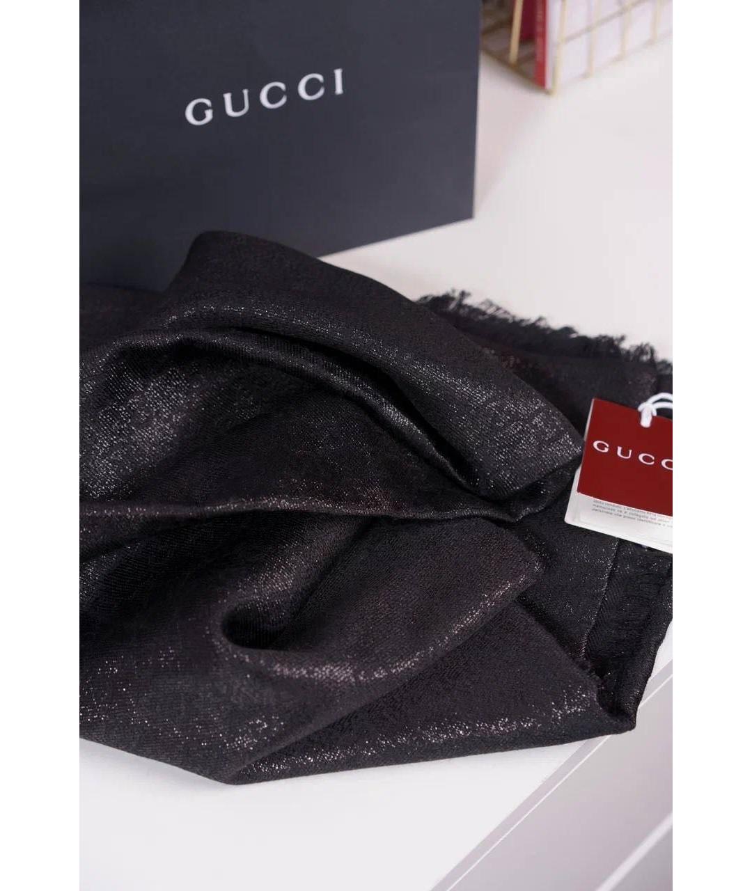 GUCCI Черный шерстяной платок, фото 2