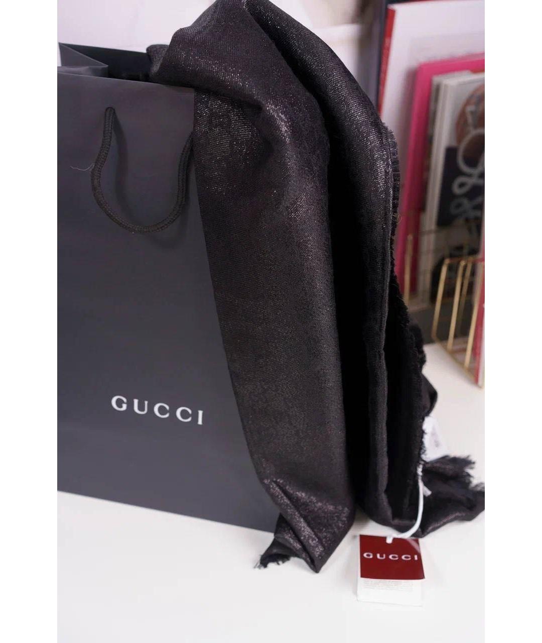 GUCCI Черный шерстяной платок, фото 4