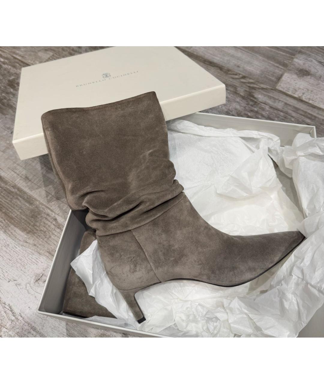 BRUNELLO CUCINELLI Бежевые замшевые сапоги, фото 2