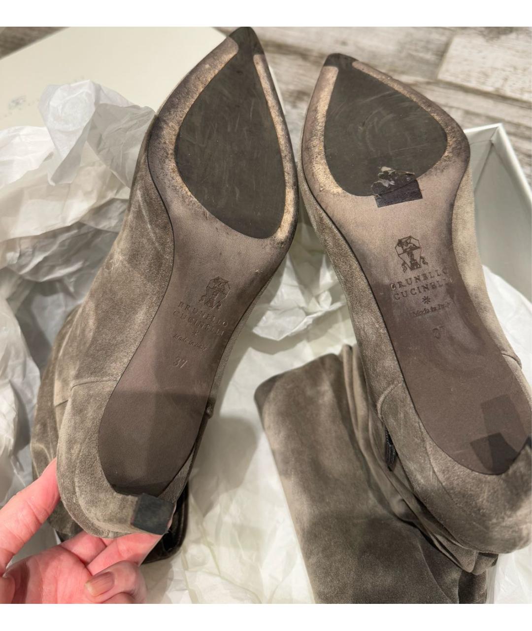 BRUNELLO CUCINELLI Бежевые замшевые сапоги, фото 5