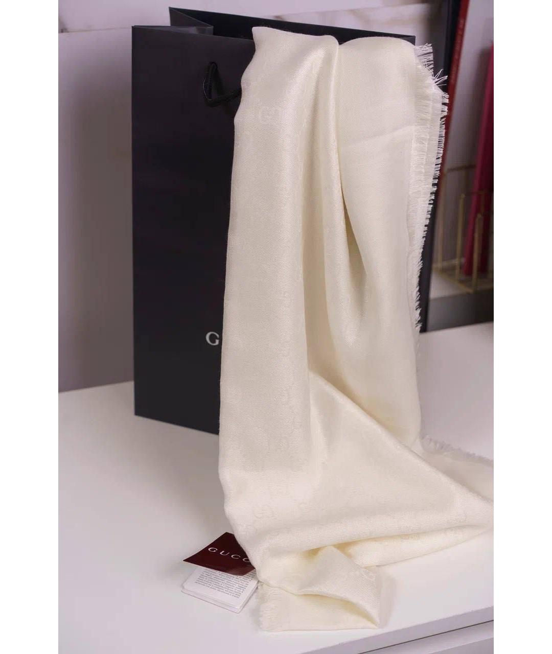GUCCI Белый шерстяной платок, фото 4
