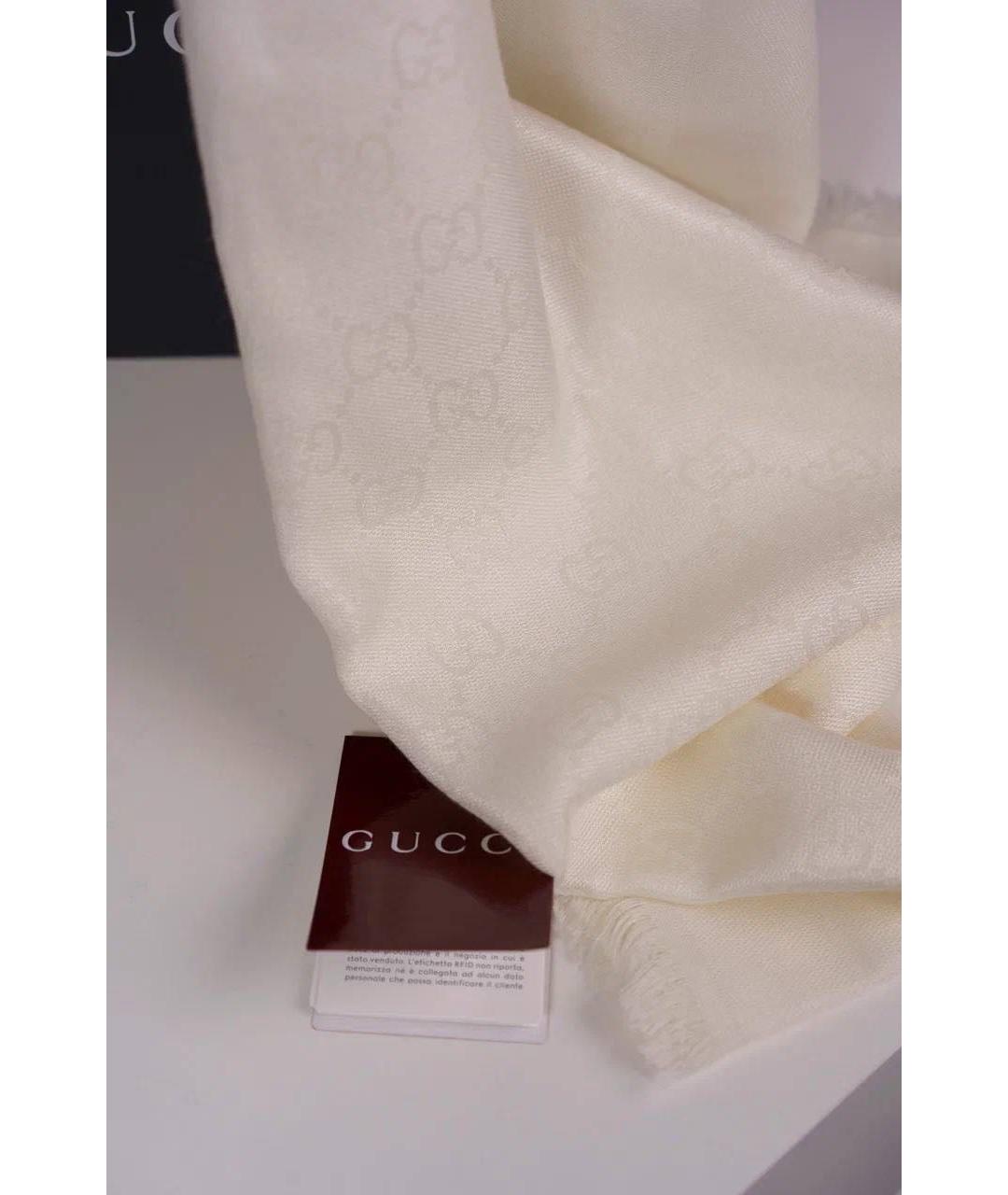 GUCCI Белый шерстяной платок, фото 3