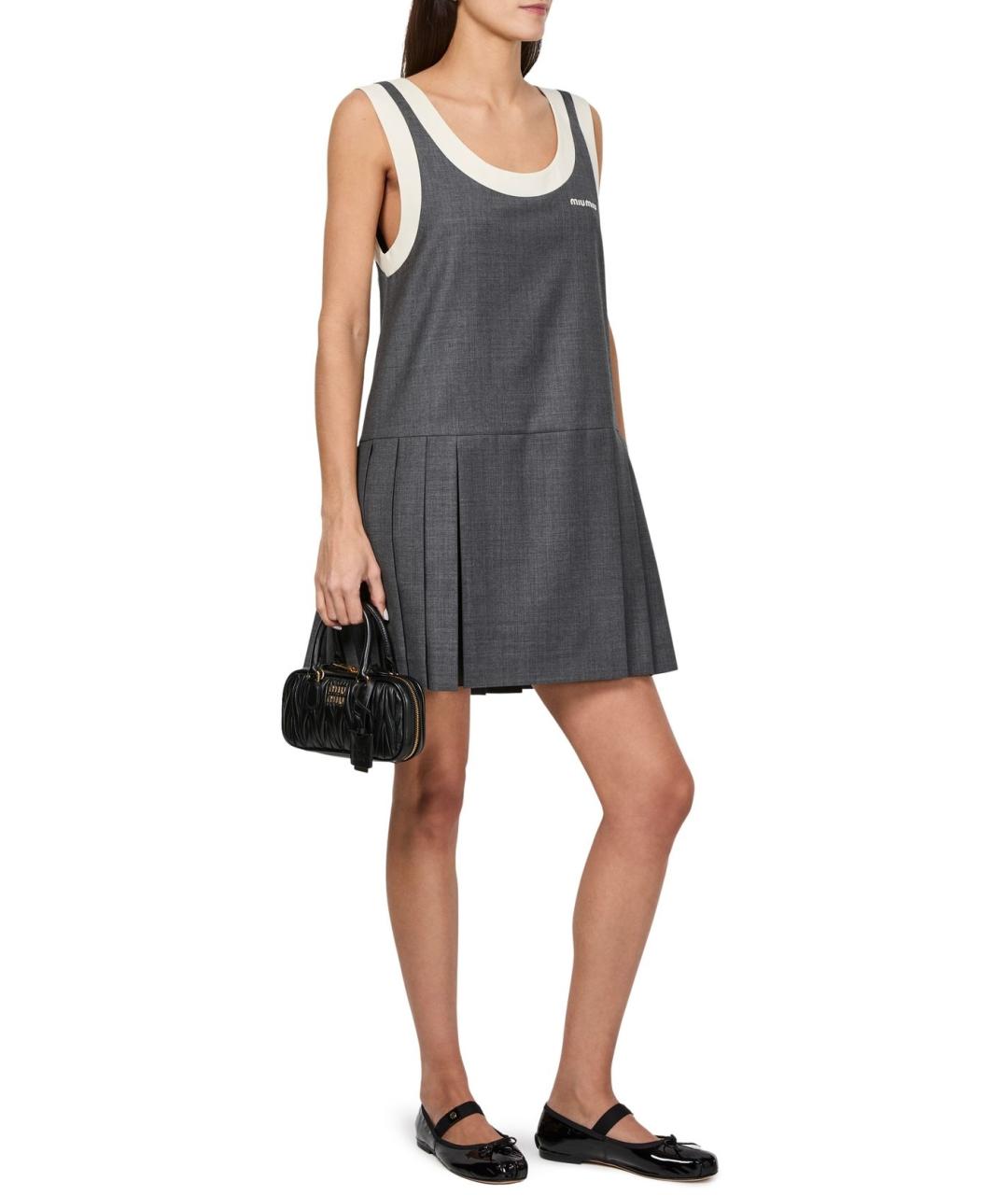 MIU MIU Серое шерстяное повседневное платье, фото 2