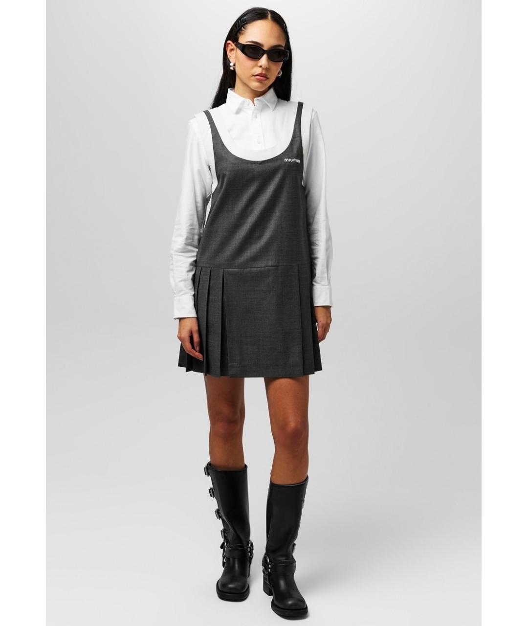 MIU MIU Серое шерстяное повседневное платье, фото 5