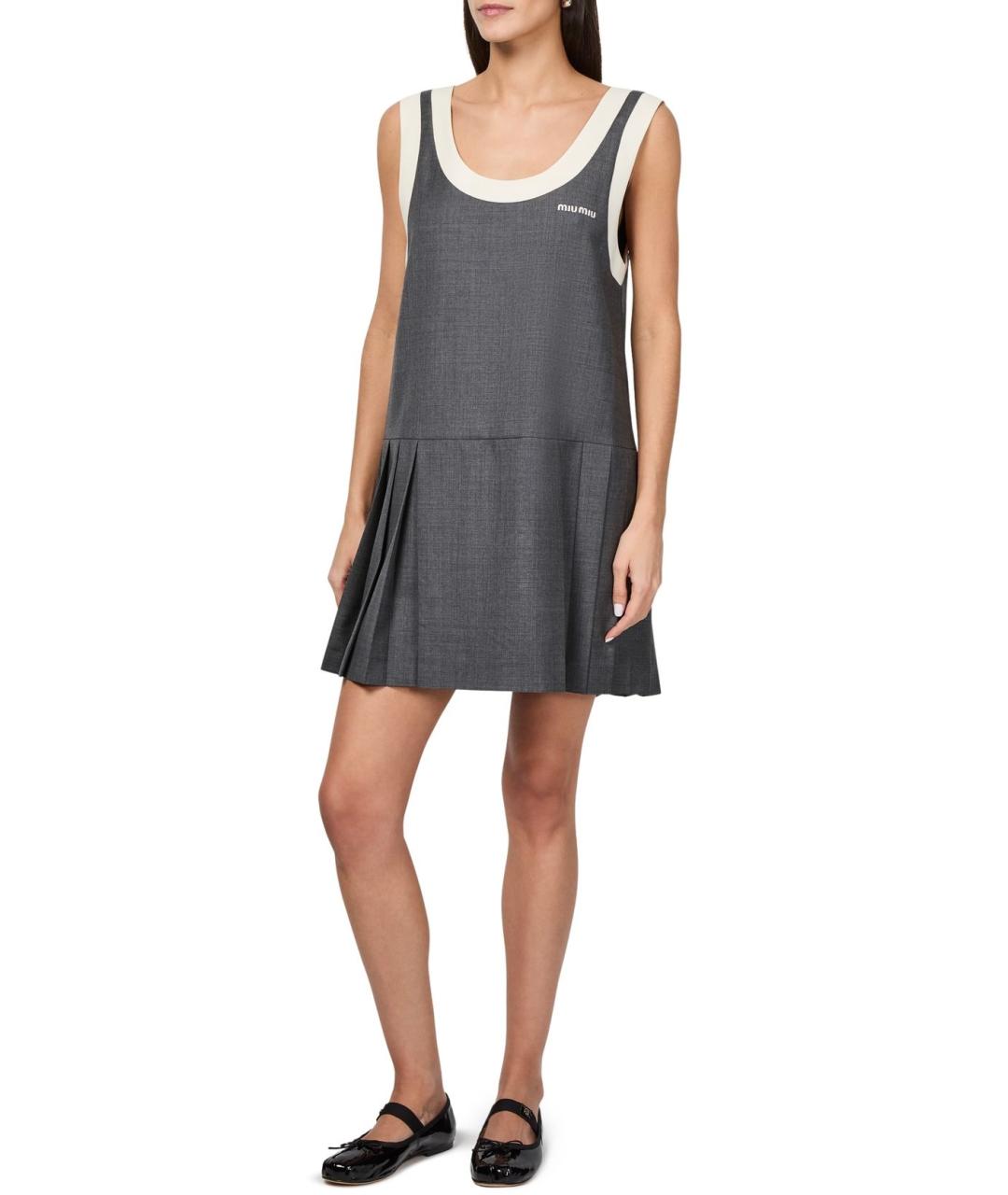 MIU MIU Серое шерстяное повседневное платье, фото 3