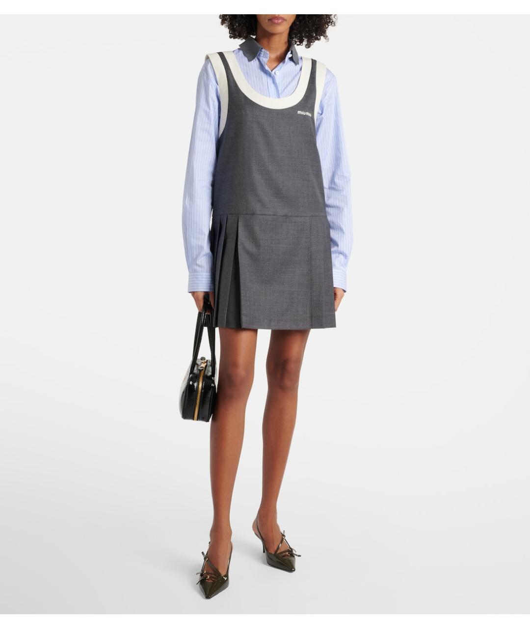 MIU MIU Серое шерстяное повседневное платье, фото 4