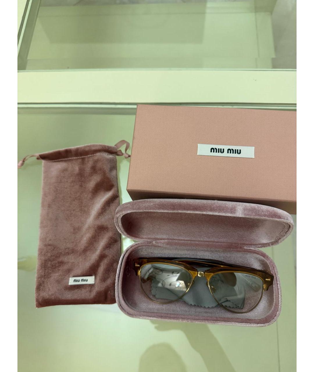 MIU MIU Золотые металлические солнцезащитные очки, фото 4