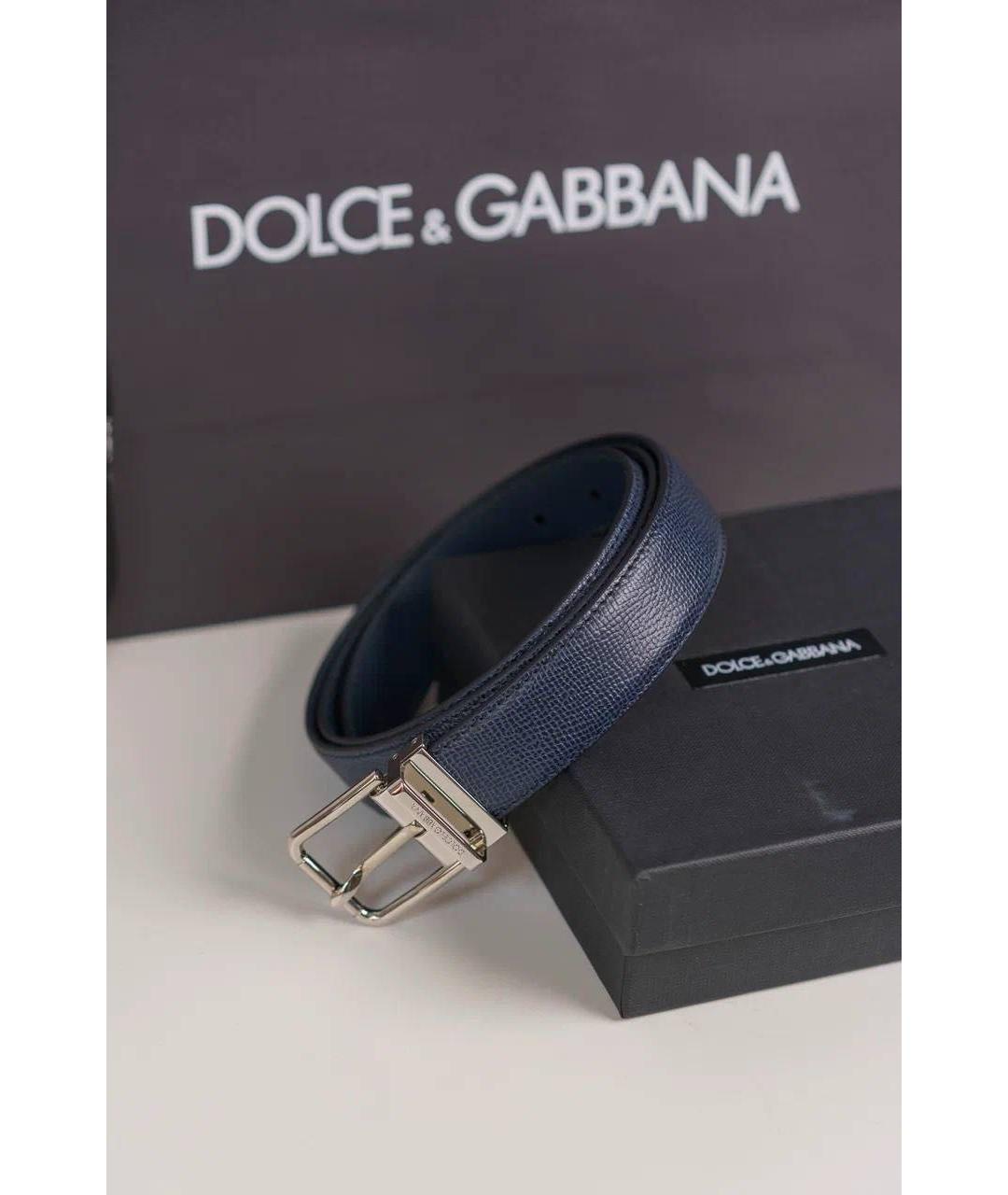 DOLCE&GABBANA Темно-синий кожаный ремень, фото 4