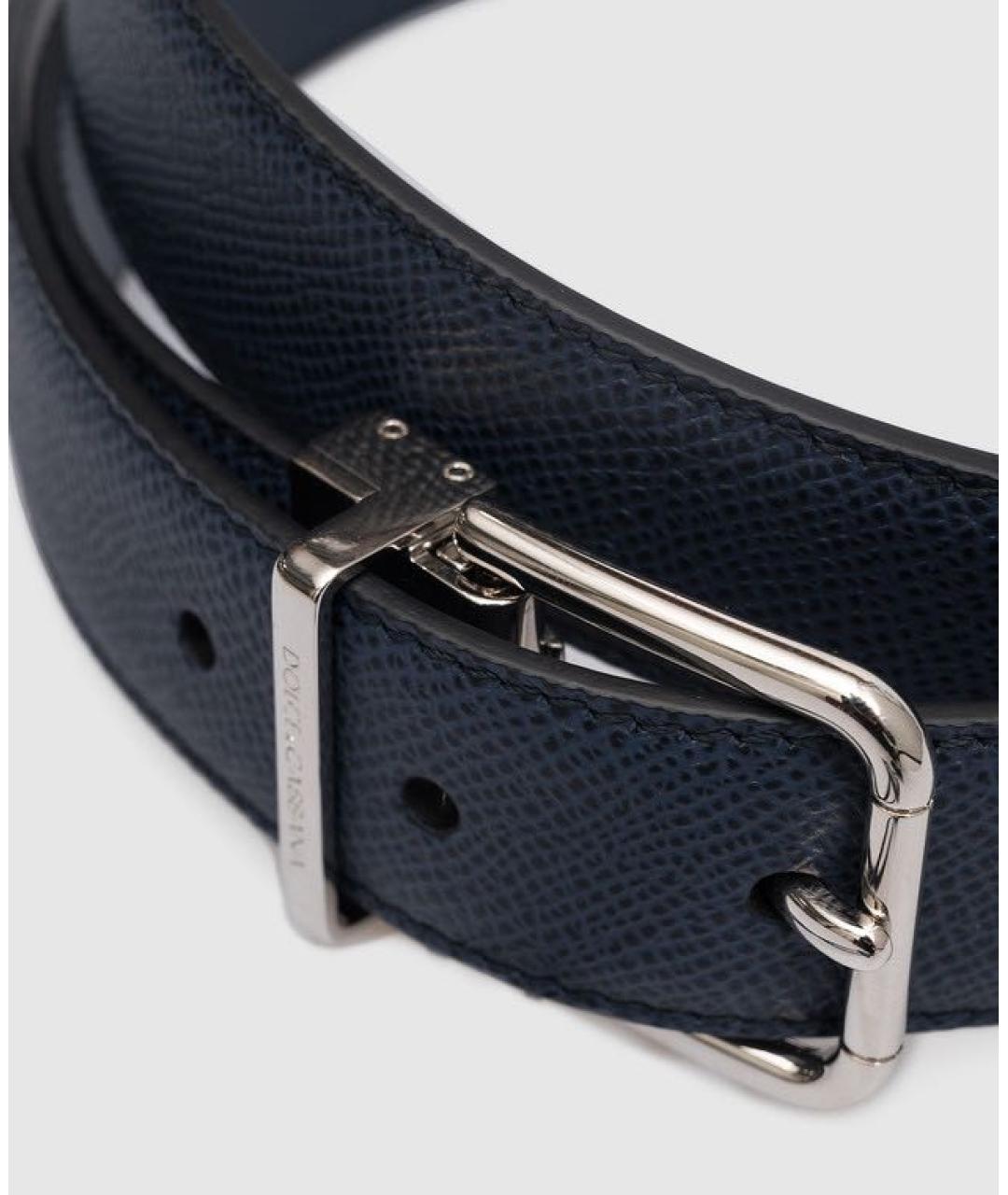 DOLCE&GABBANA Темно-синий кожаный ремень, фото 2