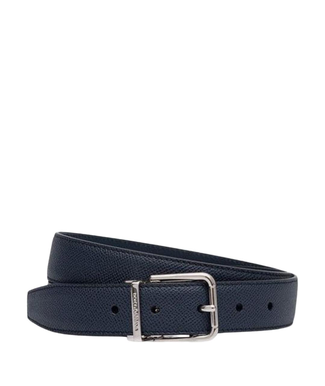 DOLCE&GABBANA Темно-синий кожаный ремень, фото 1