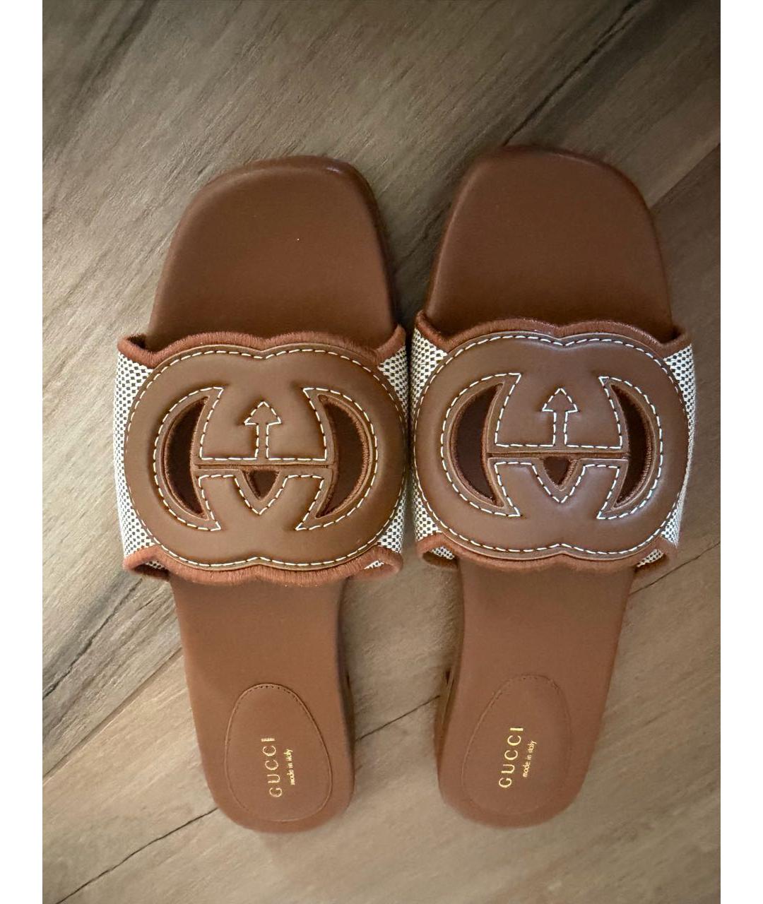 GUCCI Коричневые текстильные мюли, фото 3