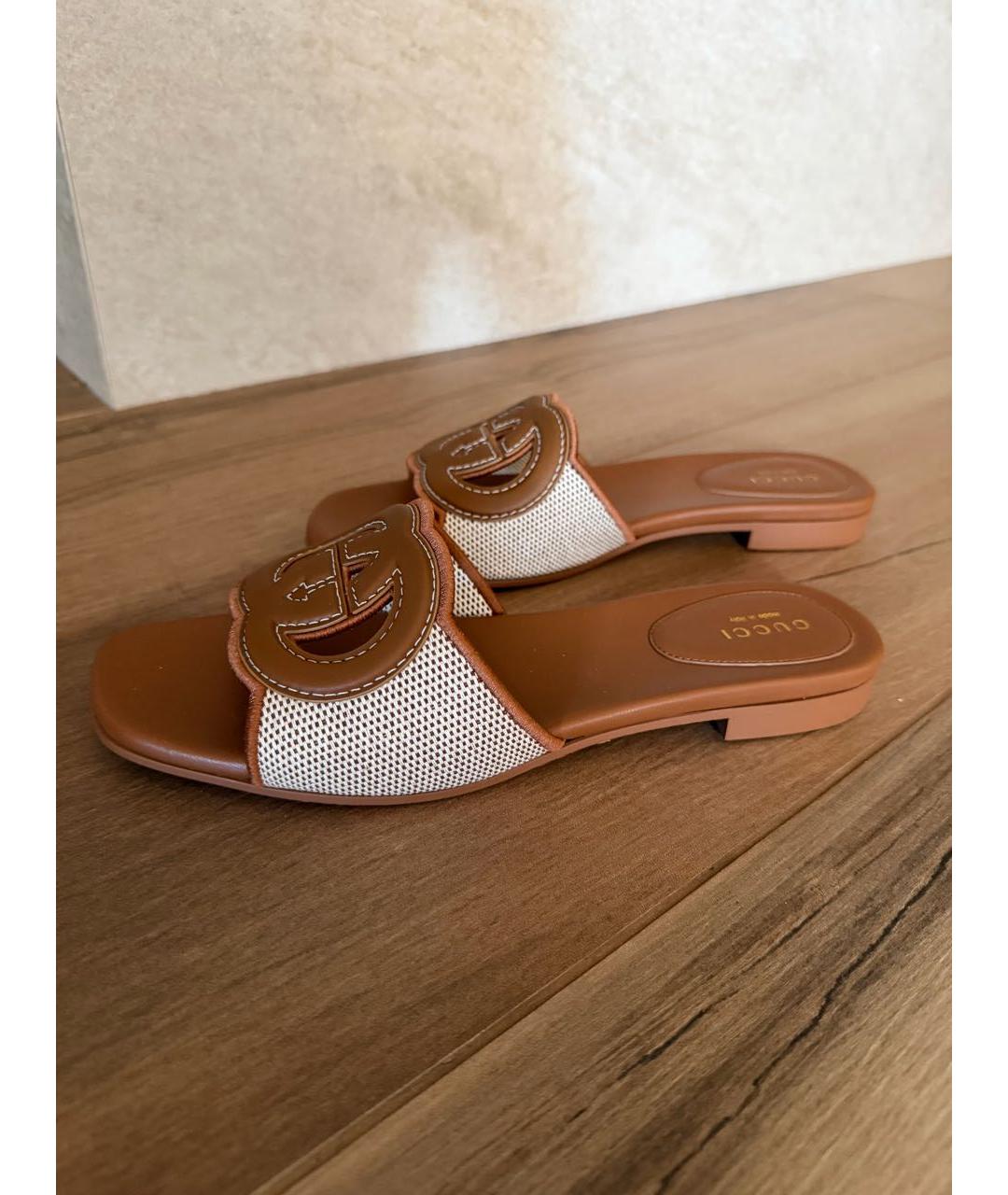 GUCCI Коричневые текстильные мюли, фото 6