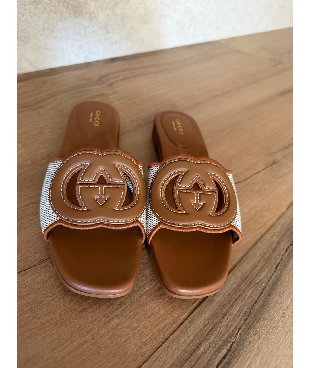 GUCCI Коричневые текстильные мюли, фото 2