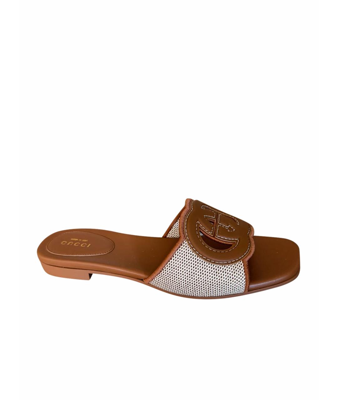 GUCCI Коричневые текстильные мюли, фото 1