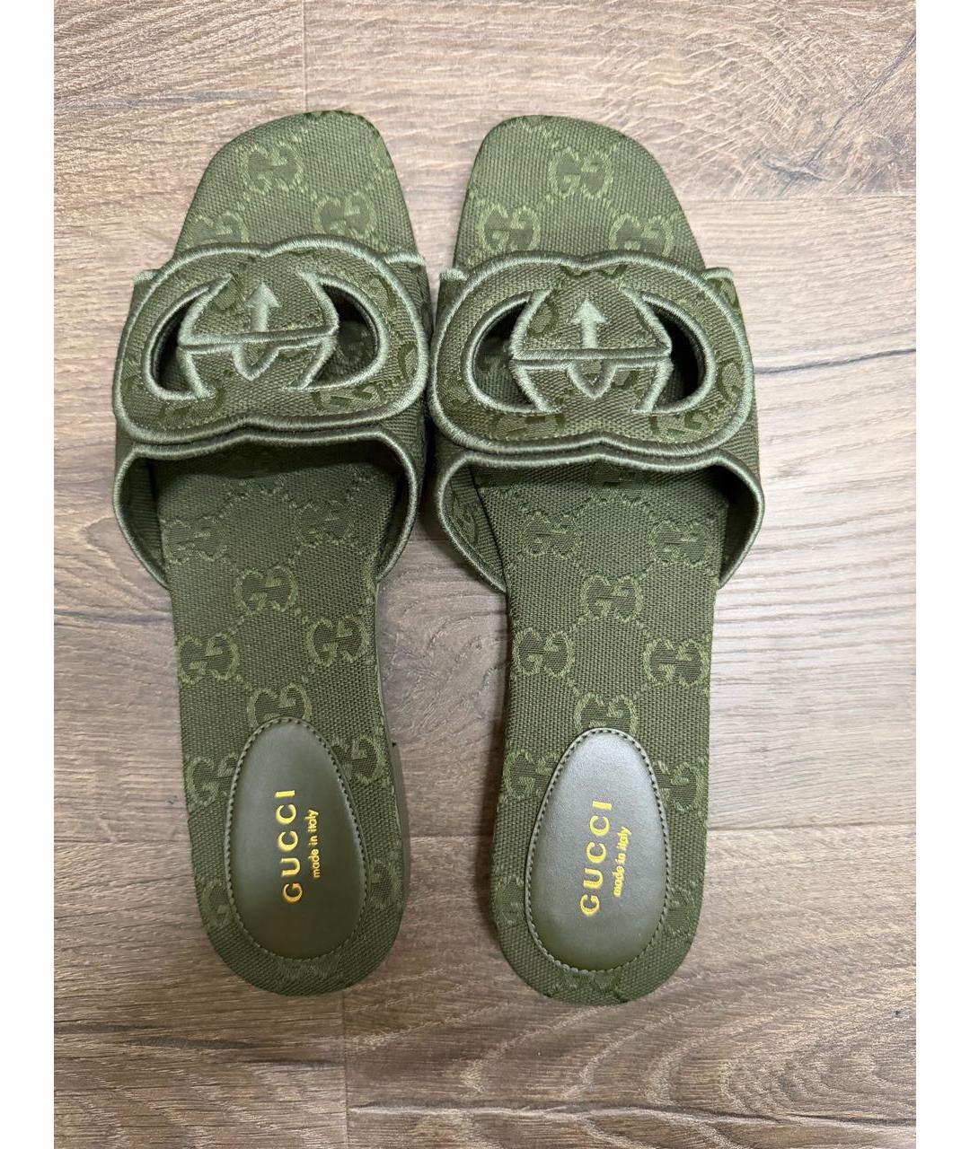 GUCCI Зеленые текстильные мюли, фото 3