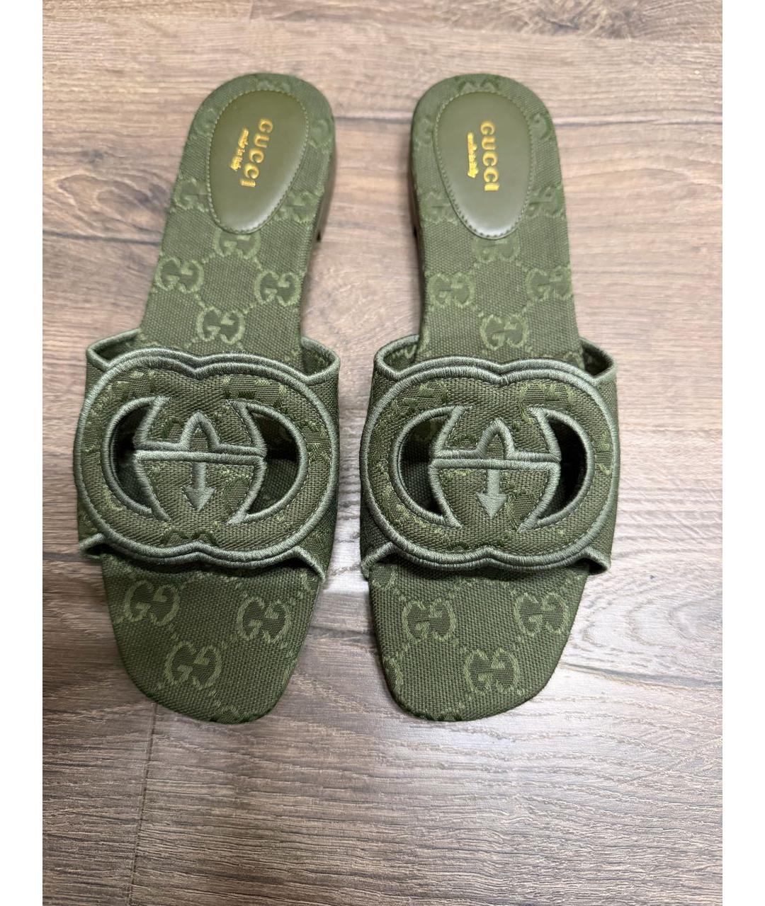 GUCCI Зеленые текстильные мюли, фото 2