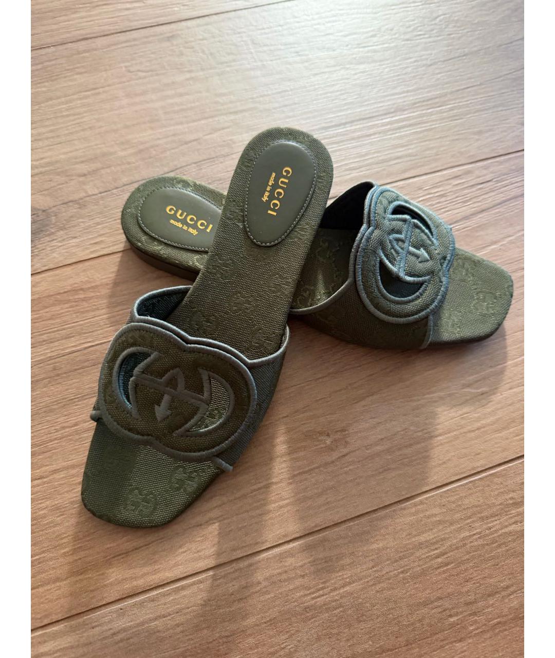 GUCCI Зеленые текстильные мюли, фото 6