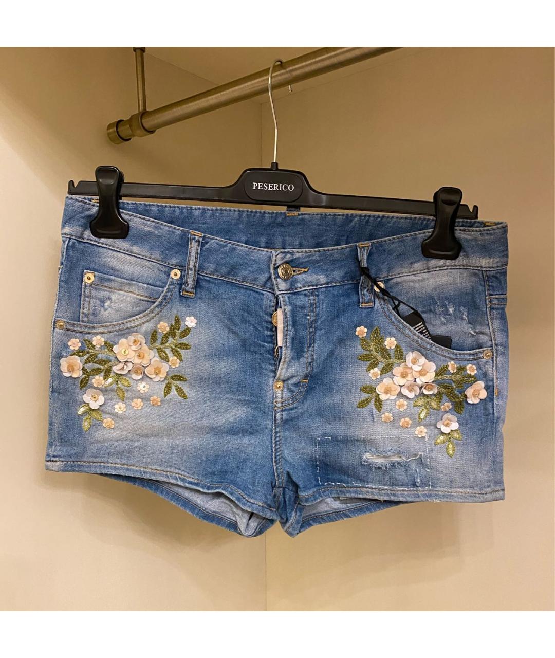 DSQUARED2 Голубые хлопко-эластановые шорты, фото 5