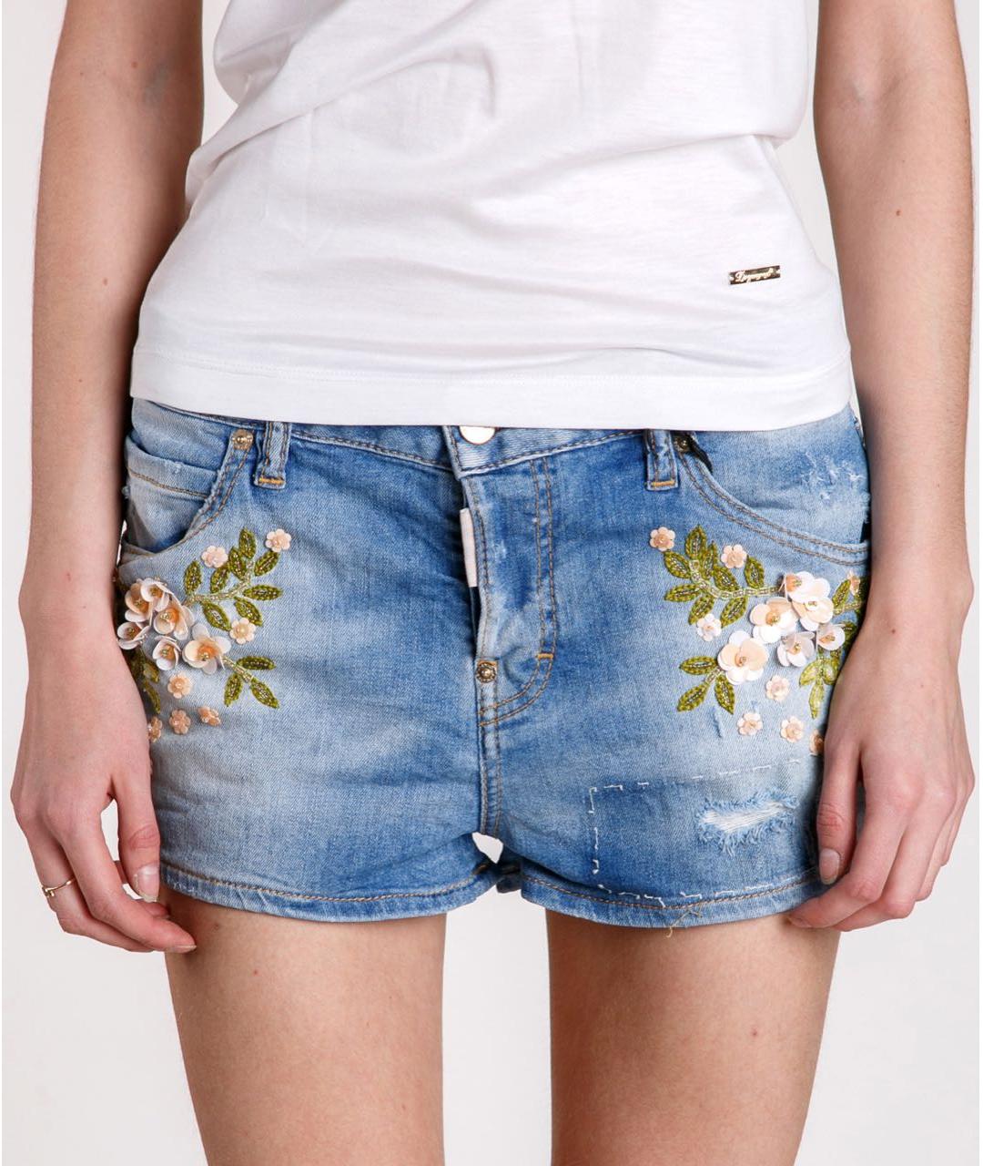 DSQUARED2 Голубые хлопко-эластановые шорты, фото 3