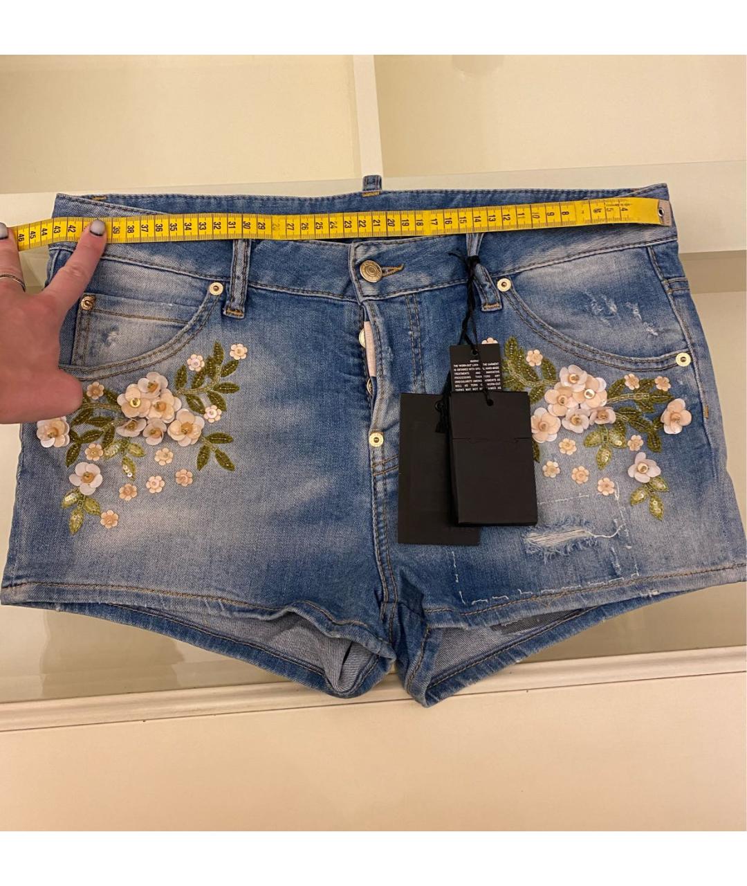 DSQUARED2 Голубые хлопко-эластановые шорты, фото 8