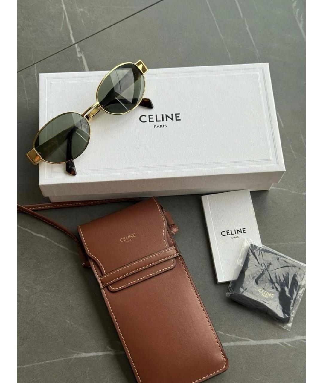 CELINE Золотые металлические солнцезащитные очки, фото 2