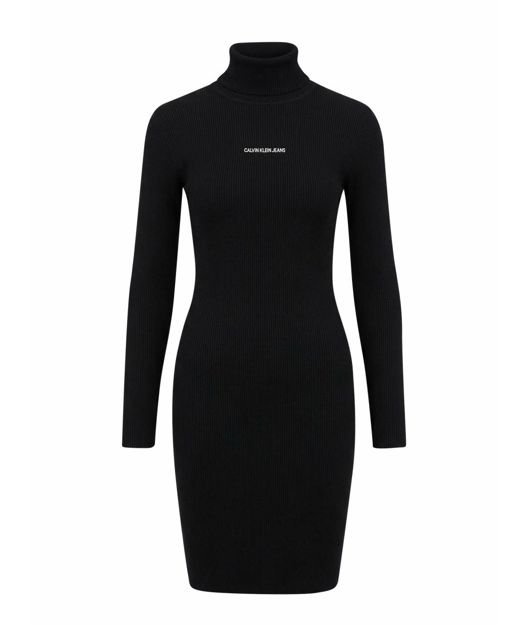CALVIN KLEIN Черное хлопко-эластановое повседневное платье, фото 1