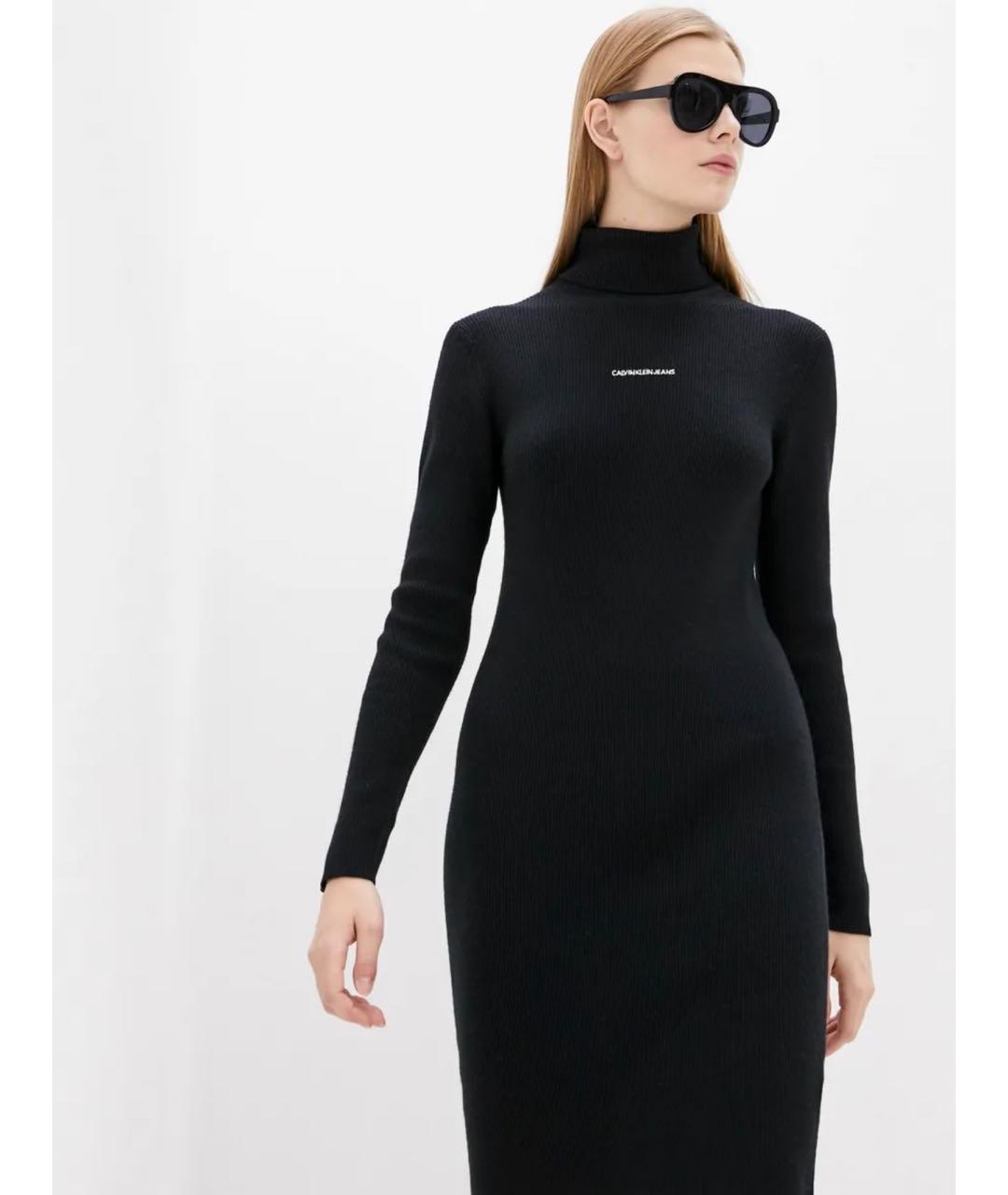 CALVIN KLEIN Черное хлопко-эластановое повседневное платье, фото 5