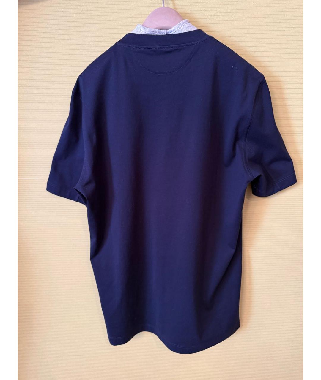 BRUNELLO CUCINELLI Темно-синяя хлопковая футболка, фото 2