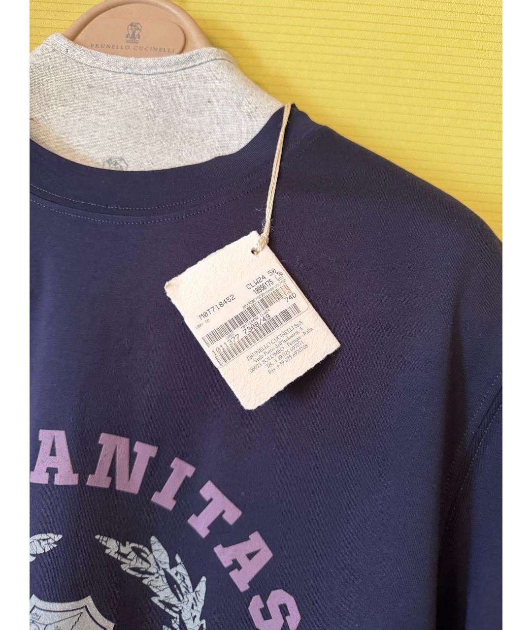BRUNELLO CUCINELLI Темно-синяя хлопковая футболка, фото 3