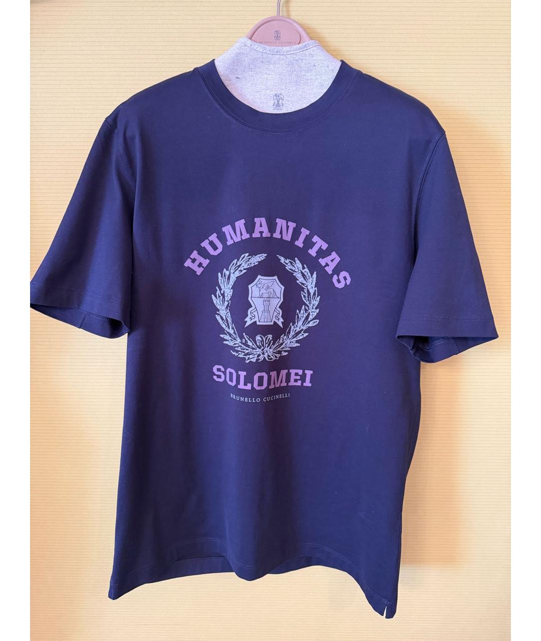 BRUNELLO CUCINELLI Темно-синяя хлопковая футболка, фото 6