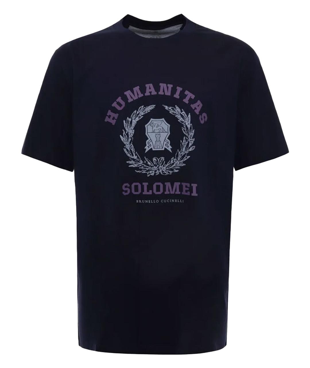 BRUNELLO CUCINELLI Темно-синяя хлопковая футболка, фото 1