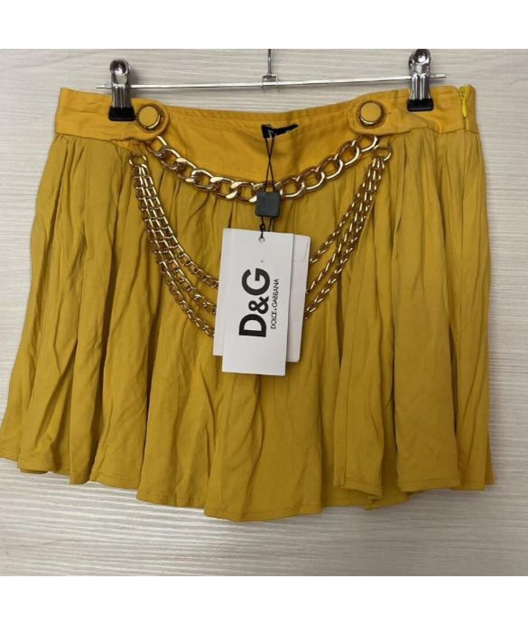 DOLCE&GABBANA Желтая вискозная юбка мини, фото 7