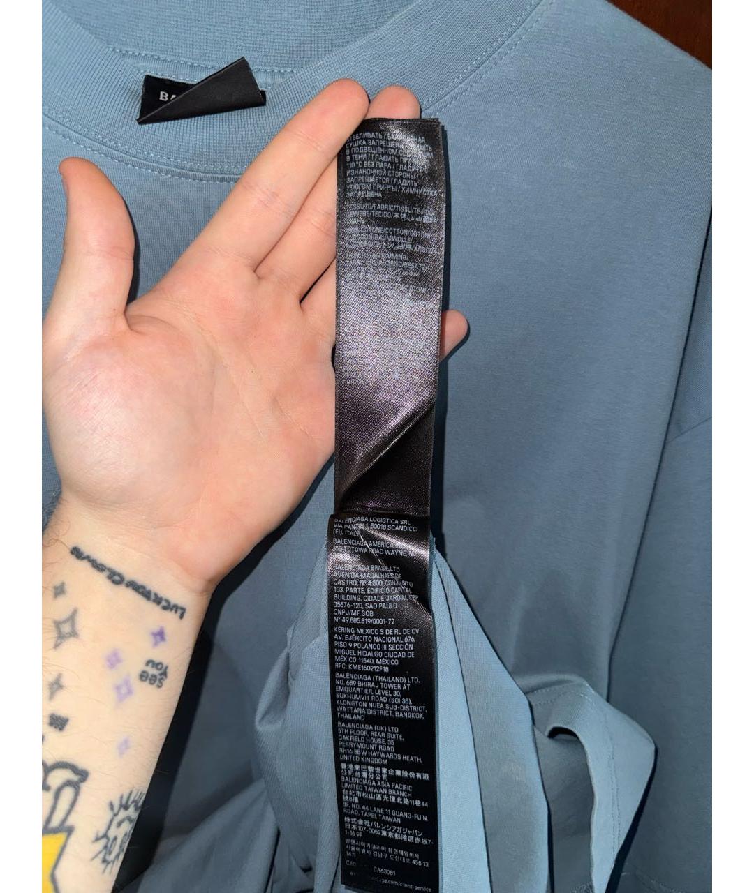 BALENCIAGA Синяя хлопковая футболка, фото 6