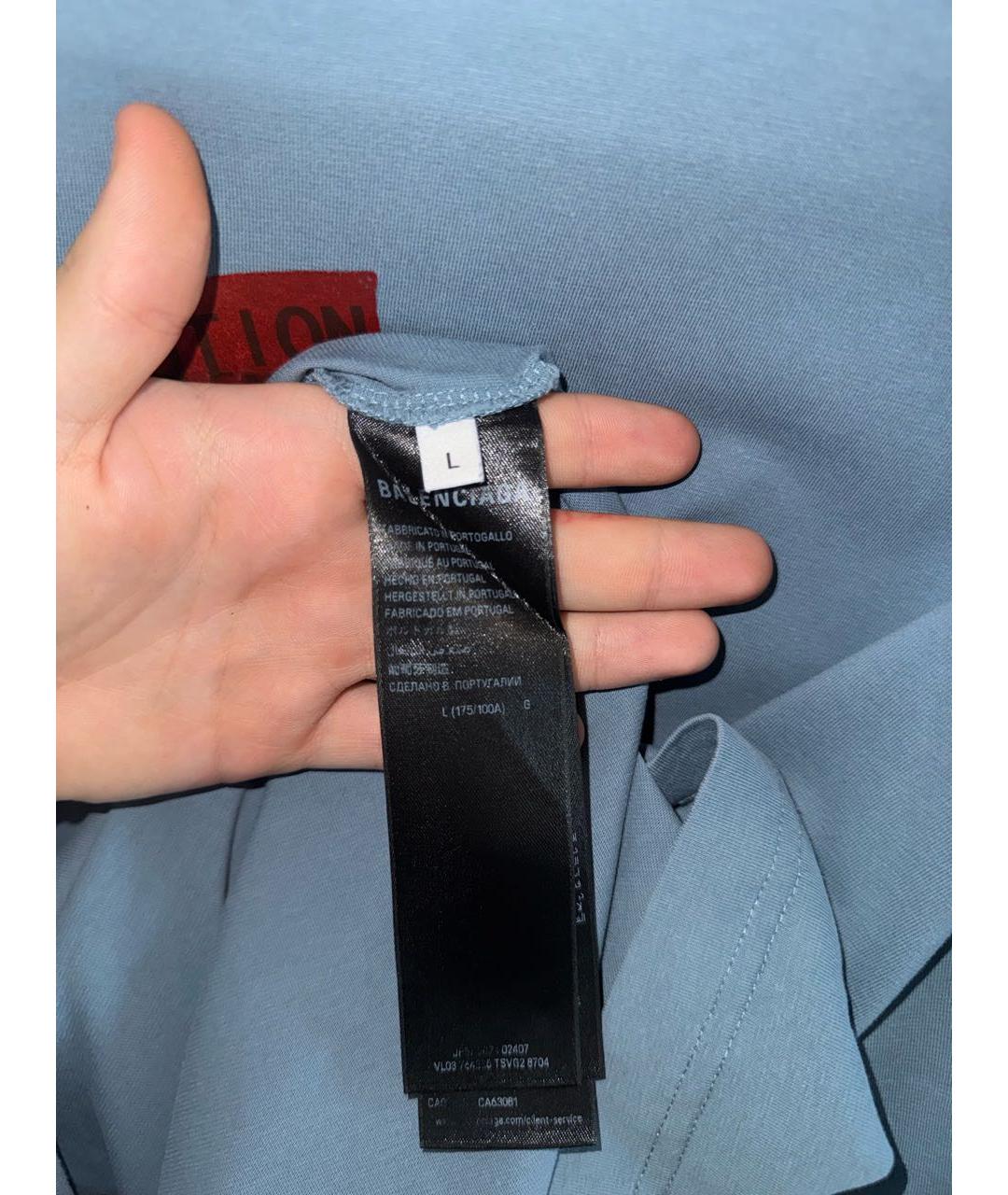 BALENCIAGA Синяя хлопковая футболка, фото 4