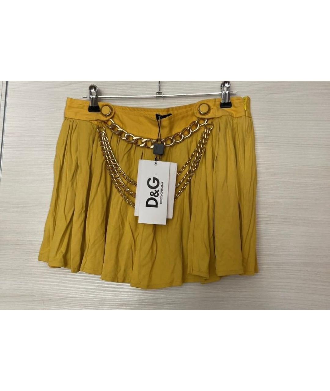 DOLCE&GABBANA Желтая вискозная юбка мини, фото 7