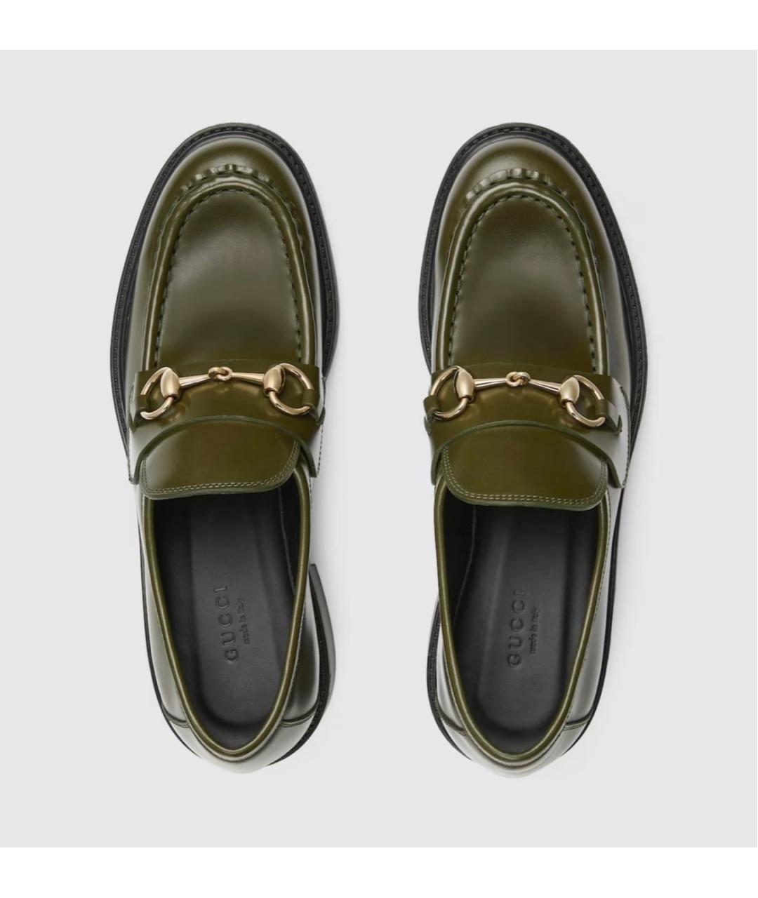 GUCCI Хаки кожаные лоферы, фото 6