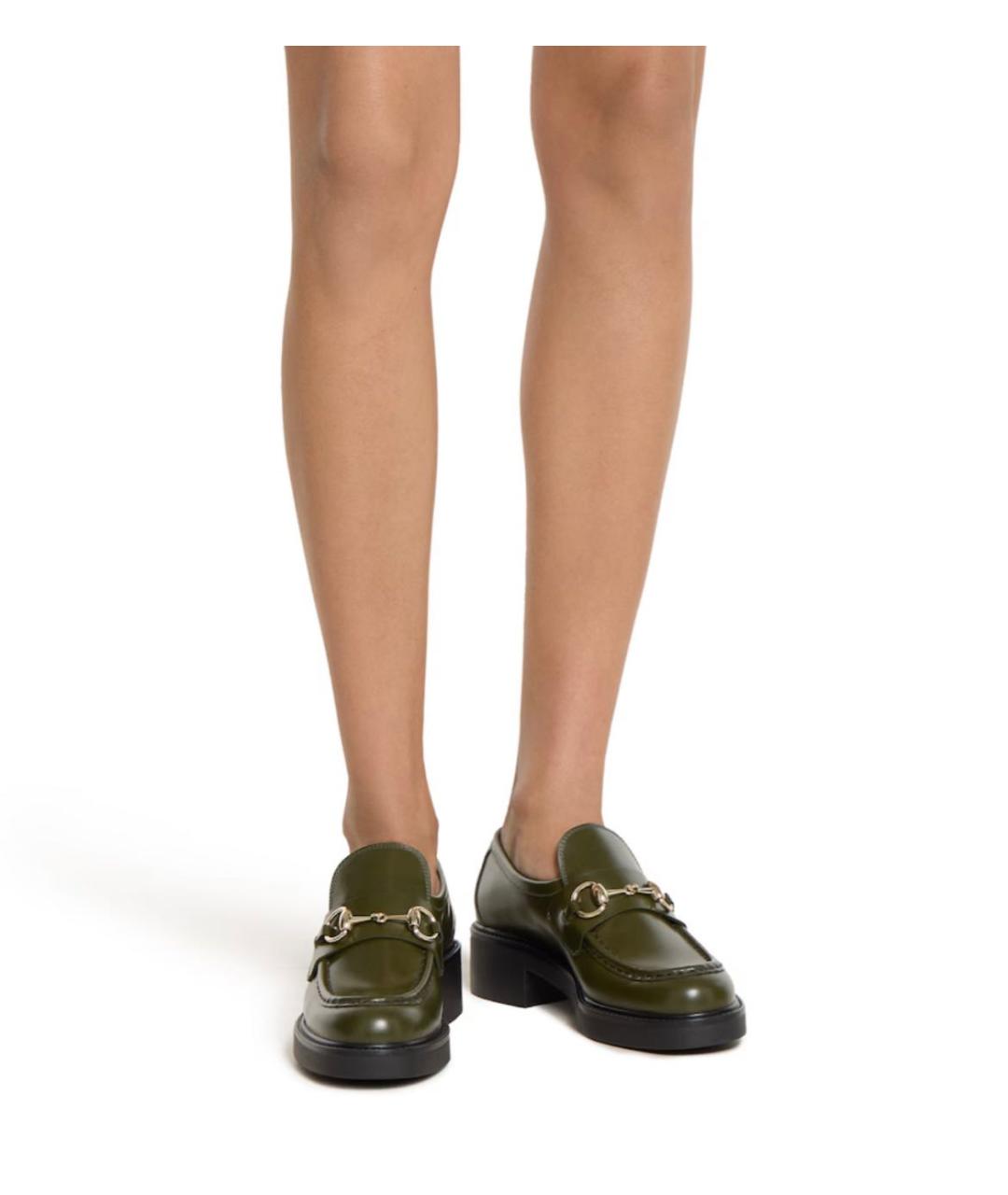 GUCCI Хаки кожаные лоферы, фото 3