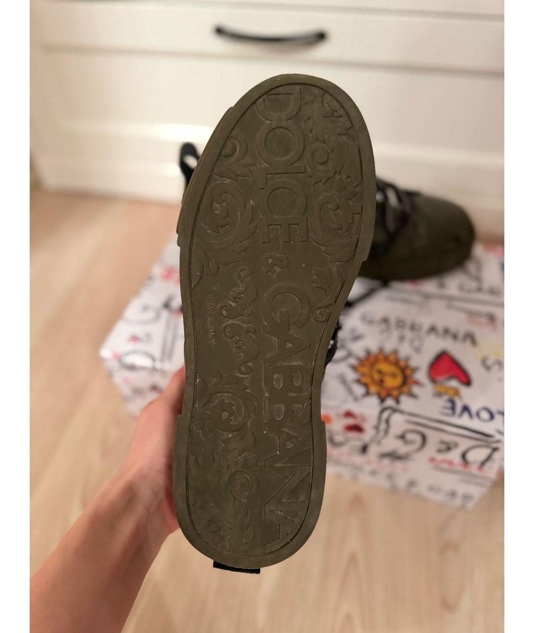 DOLCE&GABBANA Хаки кожаные низкие кроссовки / кеды, фото 5