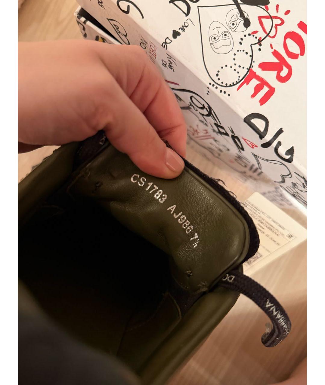 DOLCE&GABBANA Хаки кожаные низкие кроссовки / кеды, фото 6